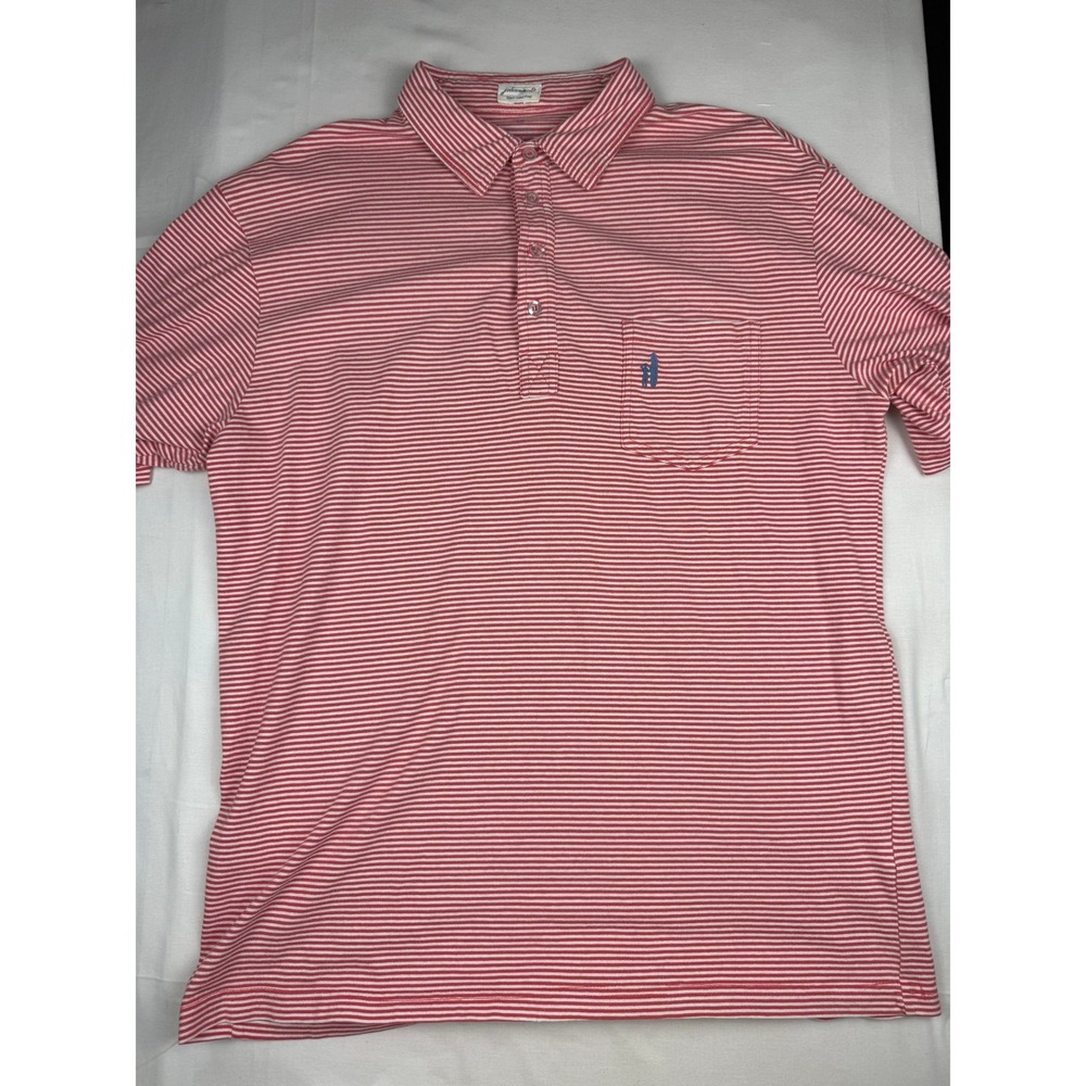 johnnie-O Polo Shirt L Red White Striped West Coast Prep El Dorado Logo